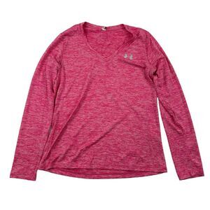Under Armour Heatgear Loose Pink Space Dye L/S T-Shirt V-Neck Stretch Women Sz S